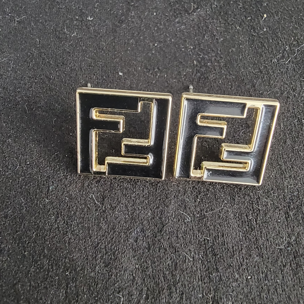Fendi Black and Gold Square Earrings